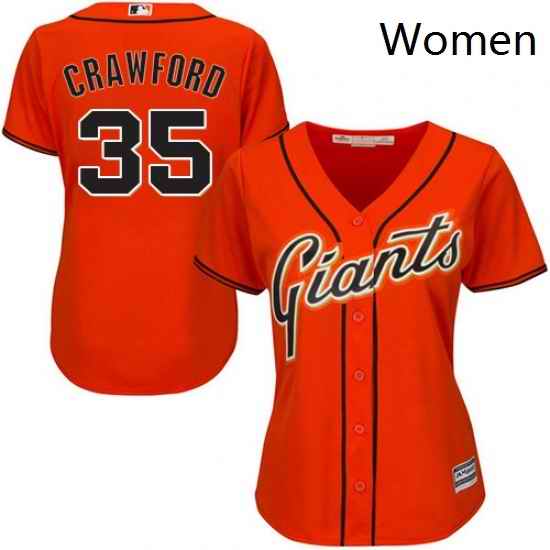 Womens Majestic San Francisco Giants 35 Brandon Crawford Replica Orange Alternate Cool Base MLB Jersey